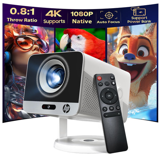 Mini Projector 1080P Full HD, HP MC425 Portable Projector, Projector with WiFi and Bluetooth, Short Throw Projector for Bedroom, Smart Outdoor Movie Projector 4K Support, Auto Focus & Keystone