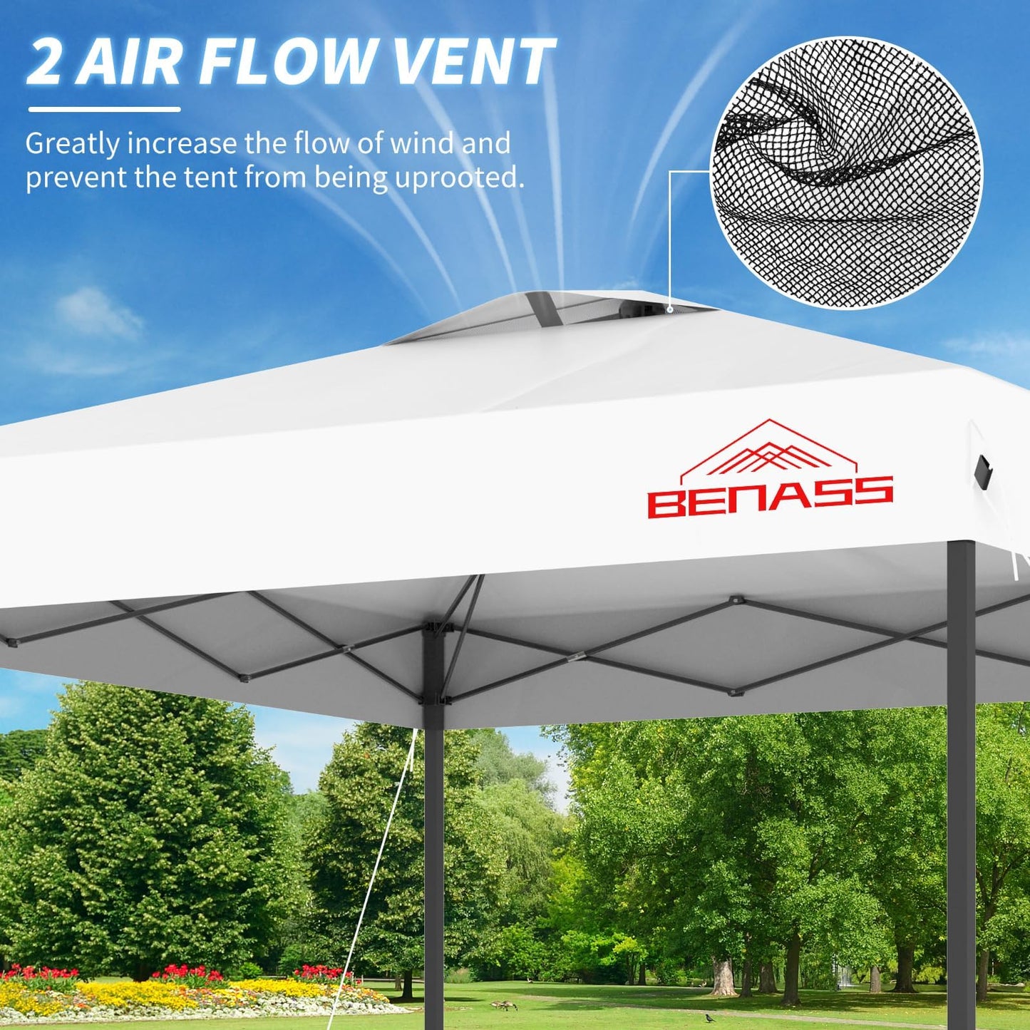 Benass 12x12 Pop Up Canopy, Easy Up Canopy Tent, Heavy Duty Tents for Parties, One Person Set Up Event Tent, White
