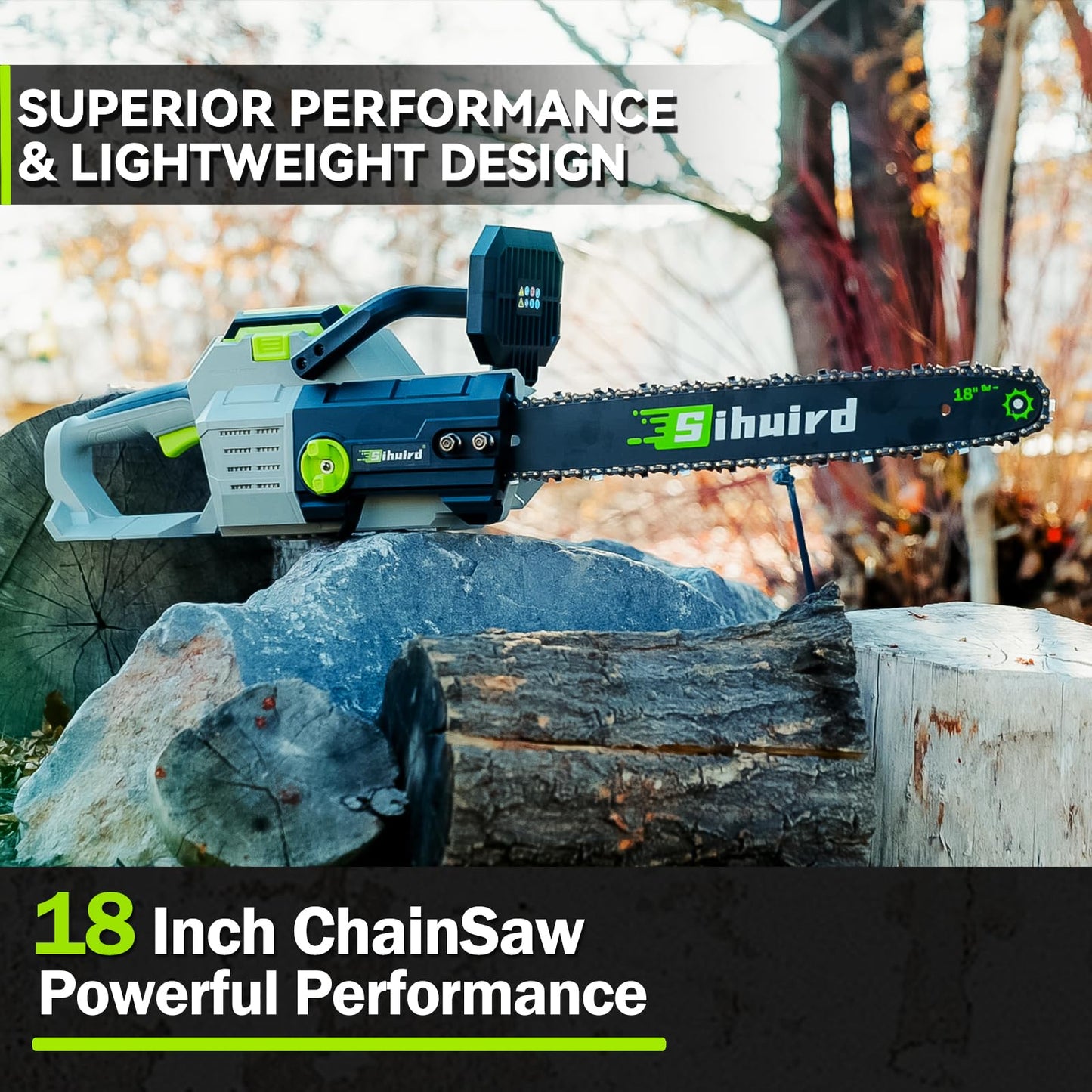 Sihuird 60V 18-Inch Cordless ChainSaw, 2 x 60V 6.0Ah Battery and Charger, Brushless Motor Electric Chainsaw with Tool-free Chain Tension & Auto Lubrication for Tree, Wood Cutting-SL9160