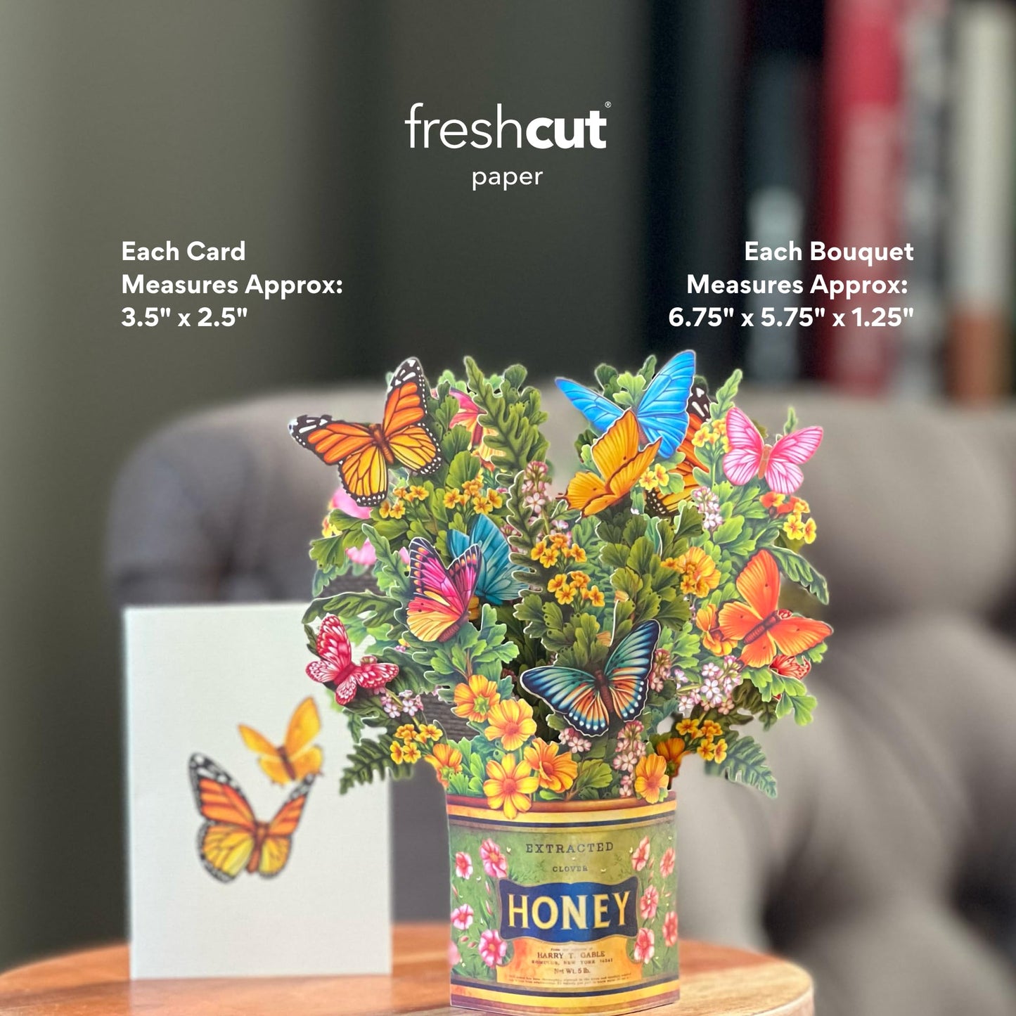 Freshcut Paper Pop Up Cards, Garden Favorites, 6 inch Mini Sized Paper Flower Bouquet 3D Popup Greeting Cards, Birthday Card, Thank You Card, Blank Notecards & Envelopes, Pack of 5