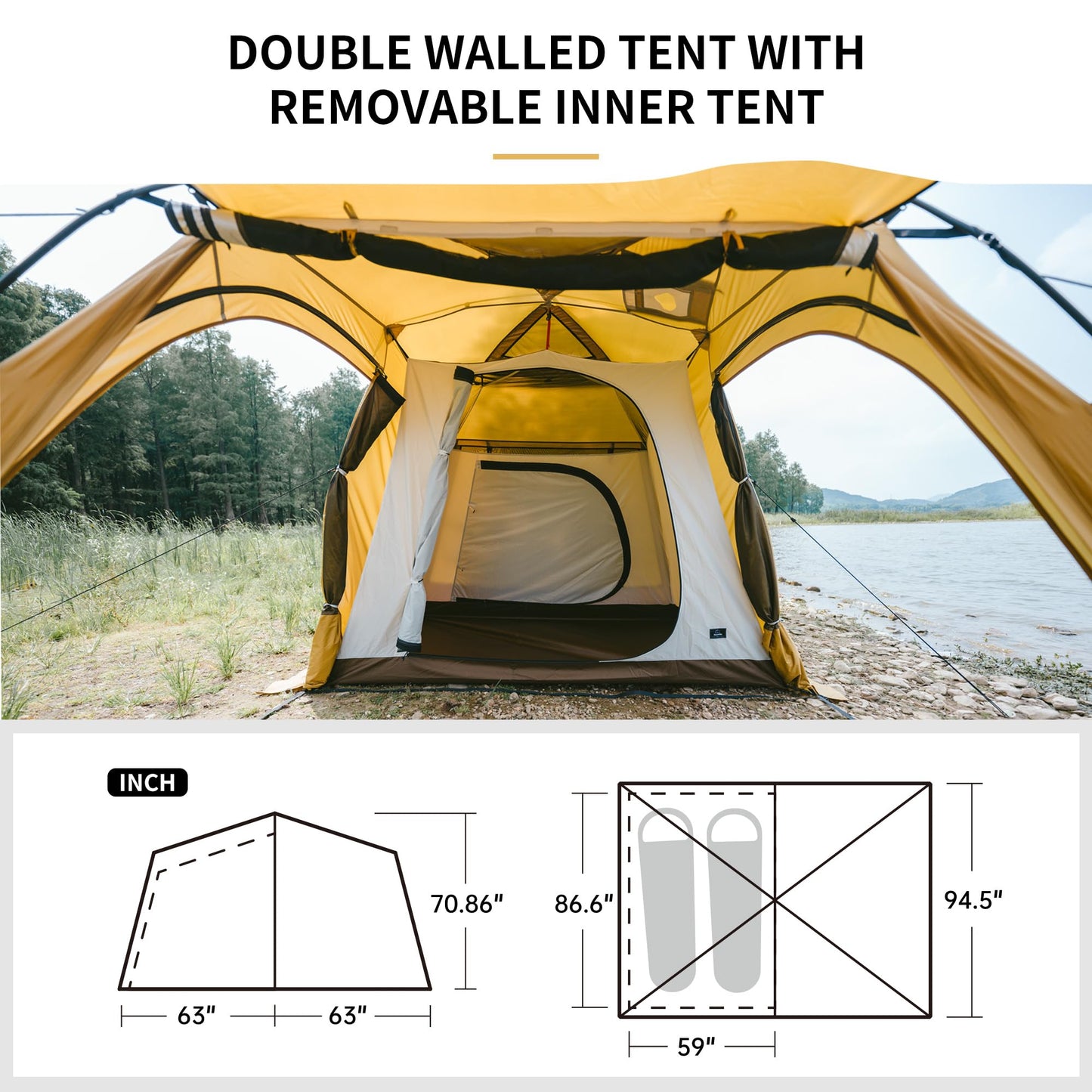 Naturehike Dune 2-3 Person Camping Tent,4-6 Person Canopy Tent,Waterproof 4 Season Tent,Hot Tents with Stove Jack