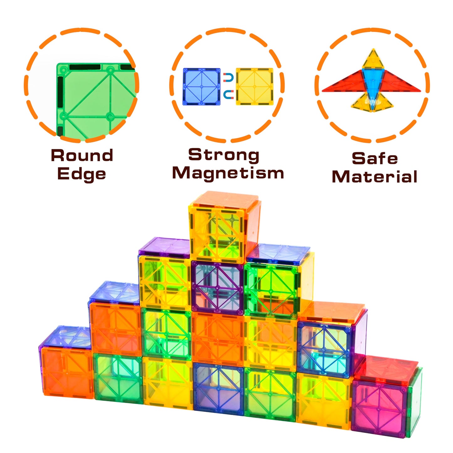 CuteTiger Magnetic Tiles, Magnet Tiles, 100 Pcs Magnetic Building Blocks No Cars, Square Building Castle, Preschool Toys, STEM Stacking Construction Montessori Toys for Kids