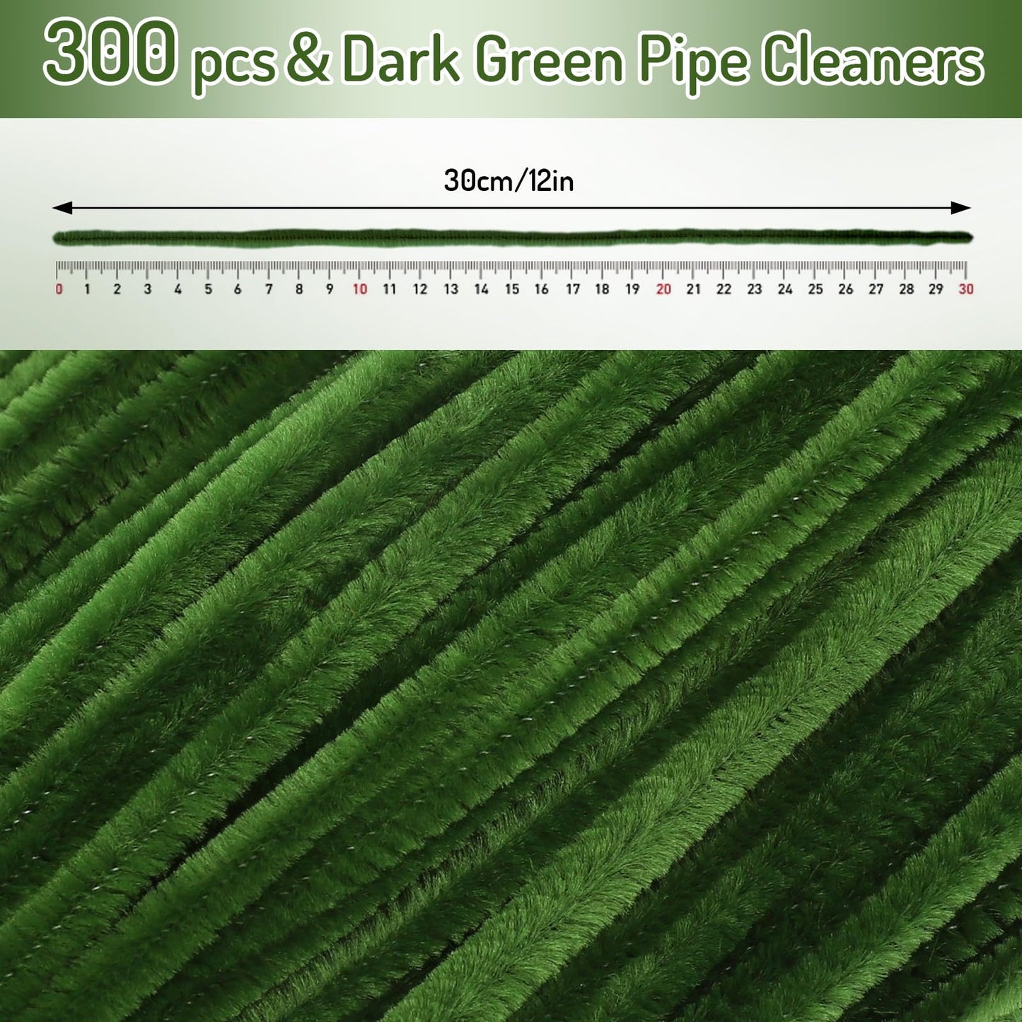 Whaline 300Pcs Green Pipe Cleaners Olive Green Chenille Stems DIY Craft Set for Holiday Birthday Wedding Party Decoration, 12 x 0.2 Inch