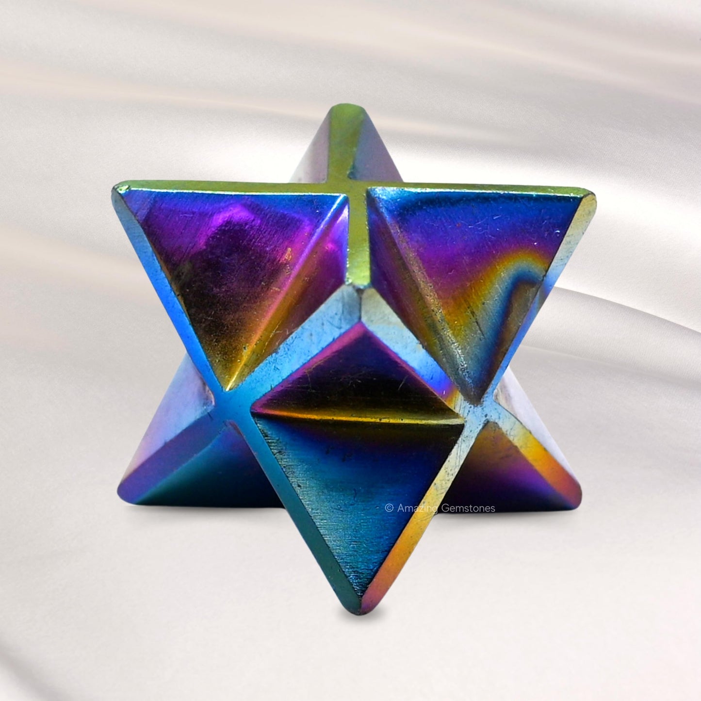 Amazing Gemstone Titanium Aura Quartz Merkaba Crystal - 1 Inches Metaphysical Merkaba Star for Meditation - Energetic Tetrahedron Crystal and Healing Stones and Healing (20-25mm)