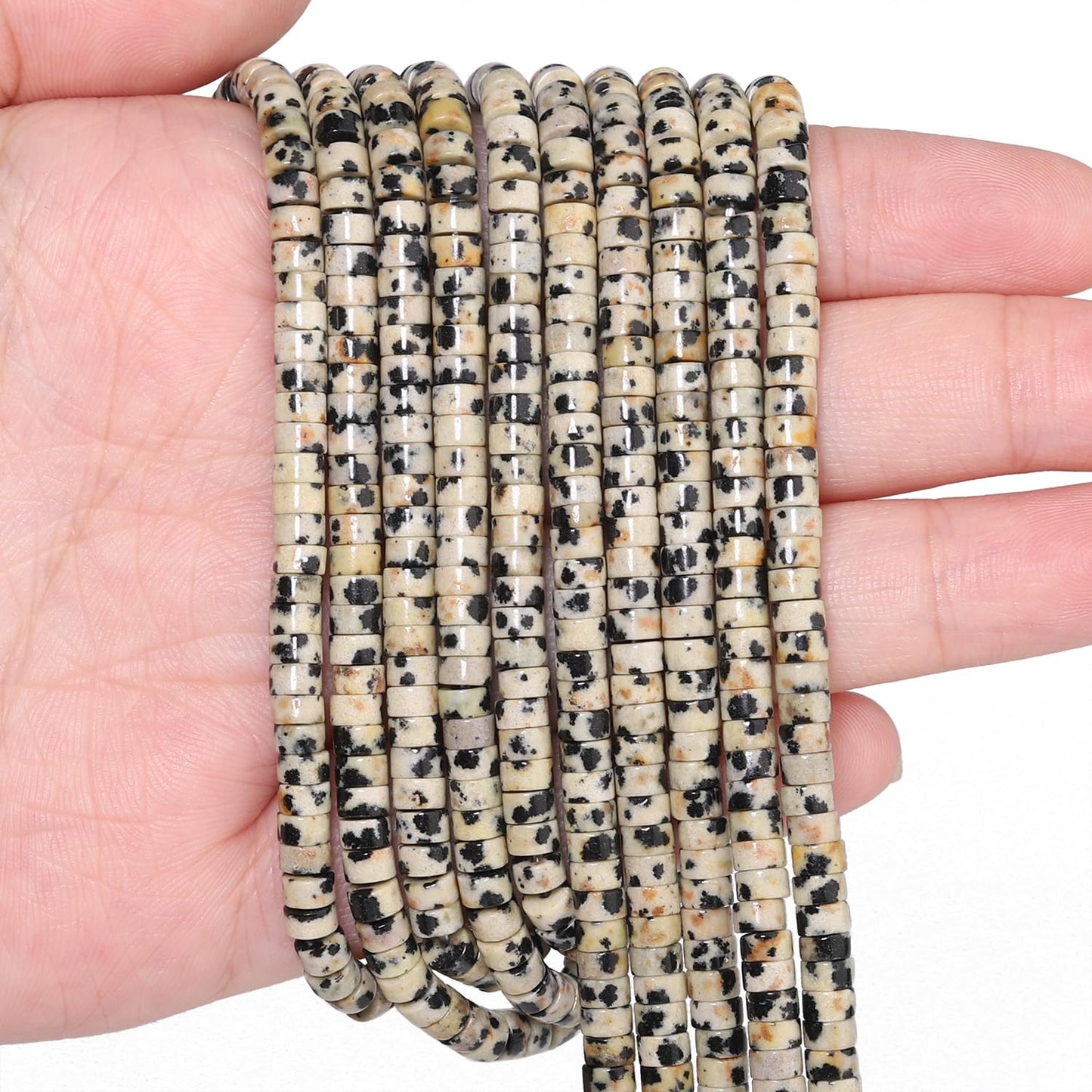 NITOPUPU 150Pcs 4×2mm Natural Dalmatian Jasper Spacer Stone Beads for Jewelry Making Supplies, Loose Semi Flat Round Gemstone Tube Beads for Bracelets DIY Crafts