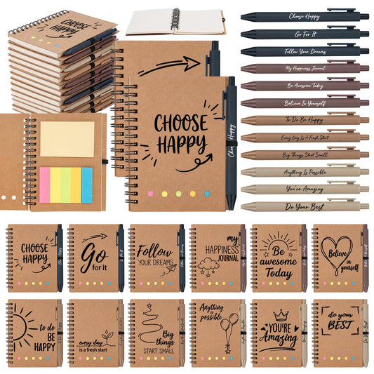 48 Pcs Employee Appreciation Gifts Bulk, 24 Sets Motivational Notebooks with Pens & Sticky Notes, Modern Kraft Inspirational Journals for Coworkers, Staff, Men & Women, Team Building (5.5 x 4.7 Inch)
