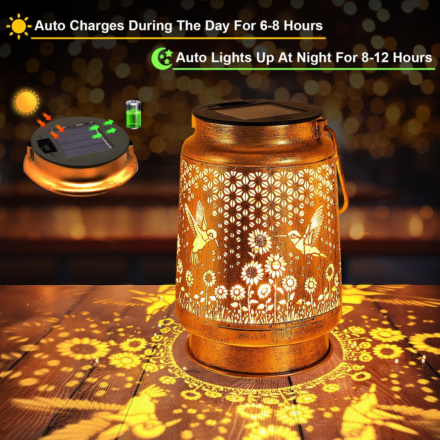 Hummingbird Sunflower Solar Lanterns Outdoor with Shepherd Hook, Birthday Gift Mothers Day Gift for Women Mom Grandma Wife Daughter, Waterproof Hanging Lights, Decor for Yard Garden Patio Porch Lawn