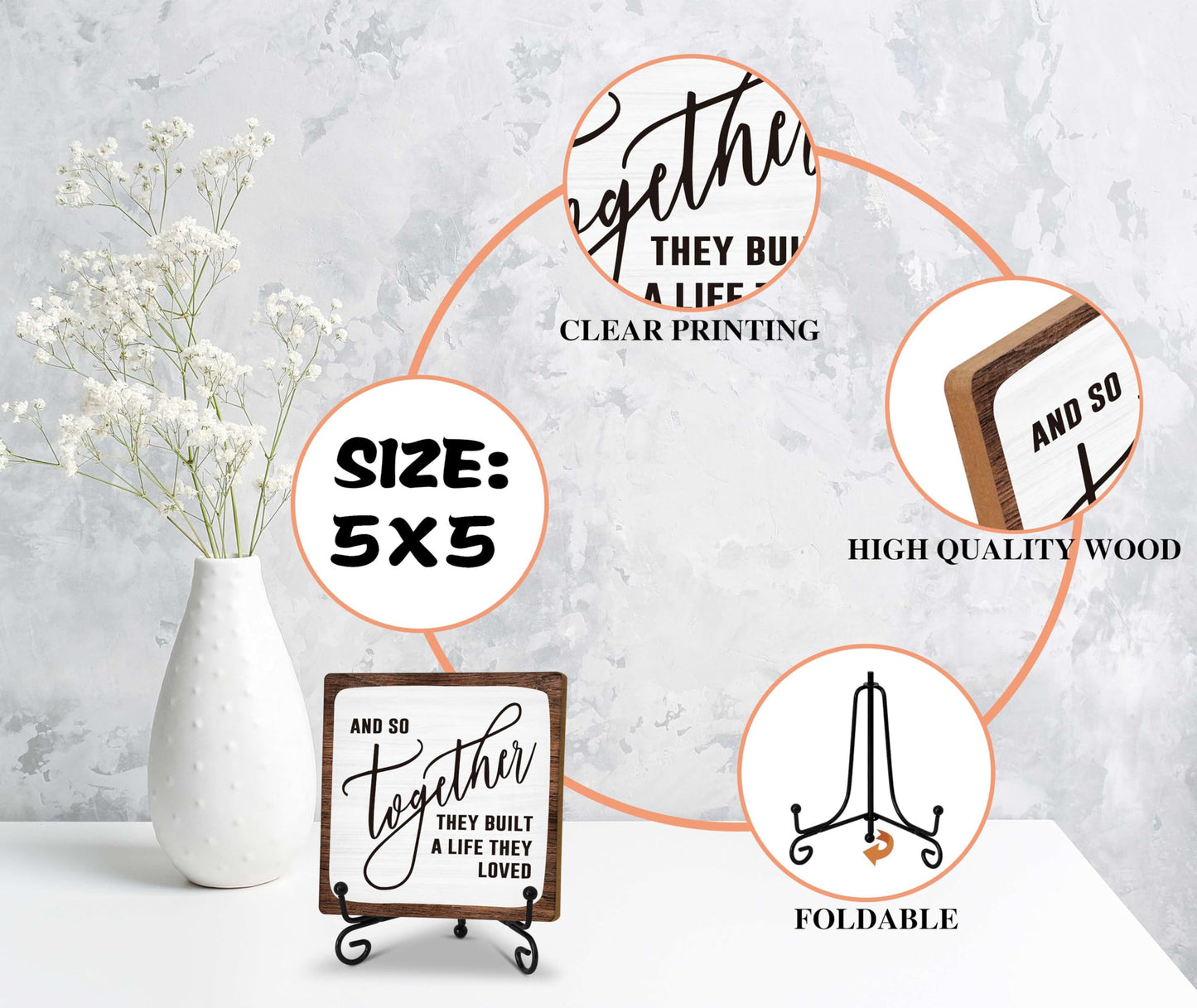 Home Desk Decor Sign, Rustic Wooden Sign With Stand, And So Together They Built A Life They Loved Sign For Farmhouse Home Living Room Bedroom Shelf Table, Coffee Lover Gifts For Family Friend