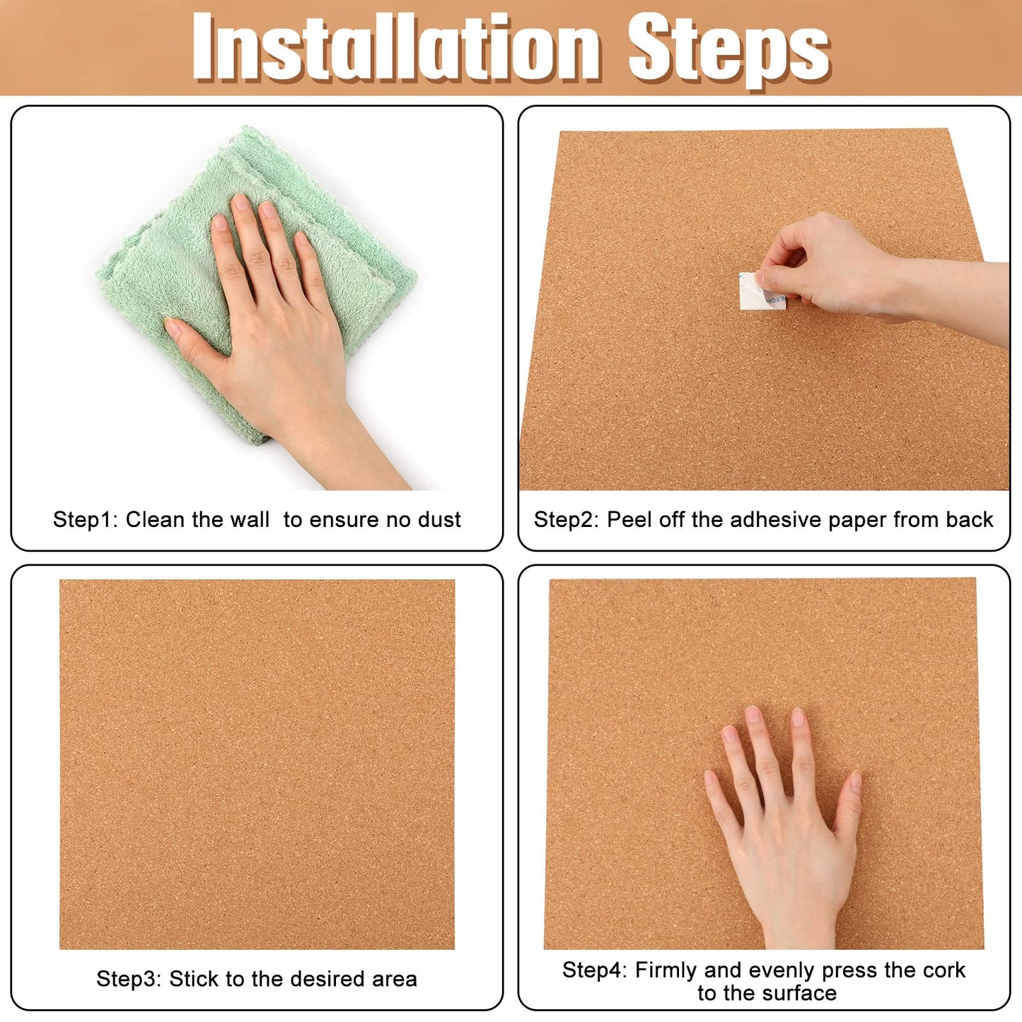 Kosiz 30 Pack Cork Board Square 12" x 12", 1/4" Thick Cork Board Tiles Bulk for Wall Self Adhesive Bulletin Corkboards Tiles Sheet for Wall School Office Home Decoration
