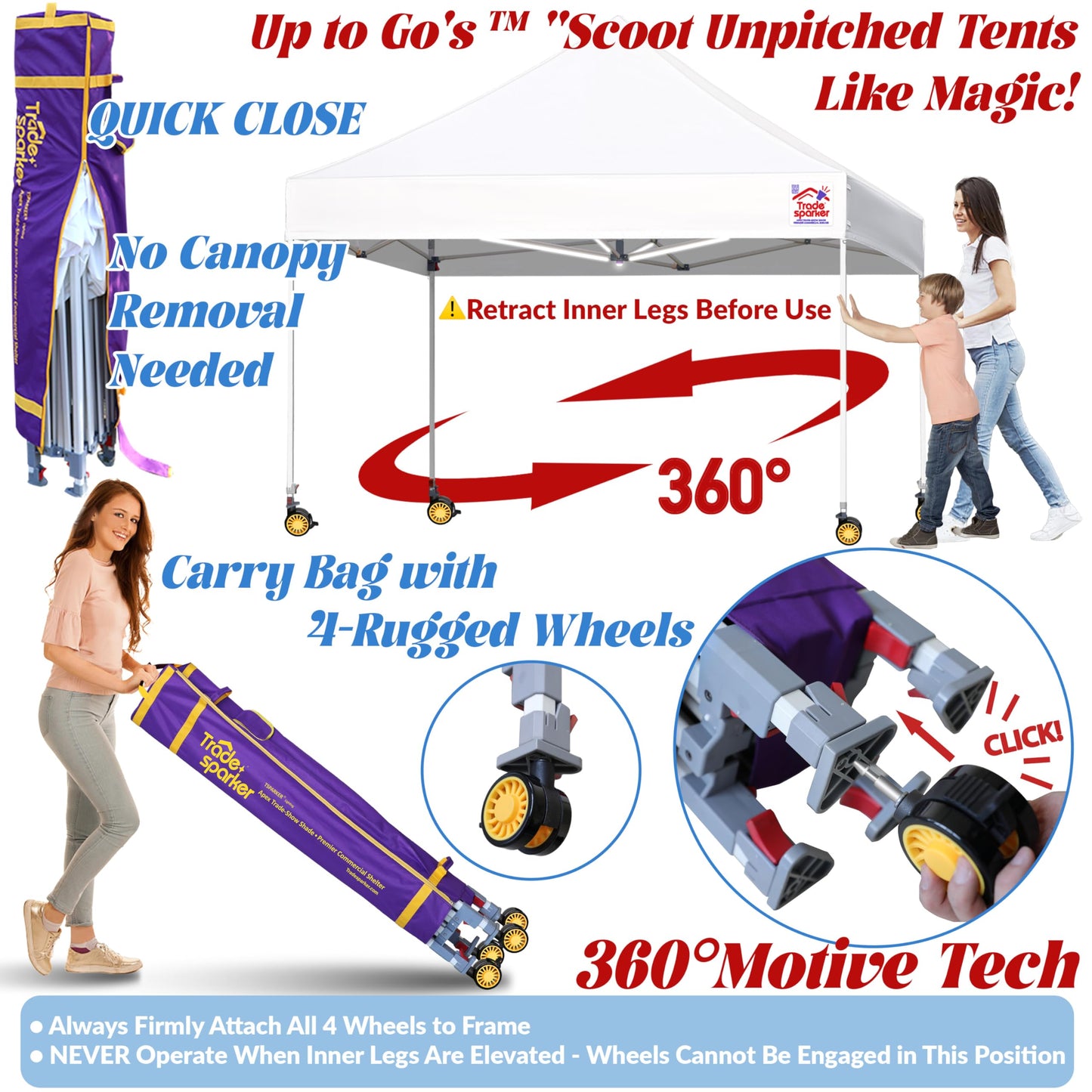 Tradesparker 10x10 Pop Up Canopy Tent,Commercial Movable Canopy with ApexCore LED&Rugged Casters-Instant Easy Setup Shelter Canopies with Weight Bags&Stakes for Outdoor Events Markets Vendors,White