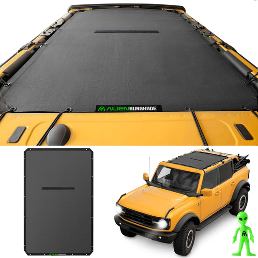 Alien Sunshade for Ford Bronco Sun Shade Black (2021-2025) - Full Length for Bronco Sunshade Bimini Top Accessories 4 Door Premium Mesh Bikini Roof Top Shade Screen Blocks UV, Wind & Noise