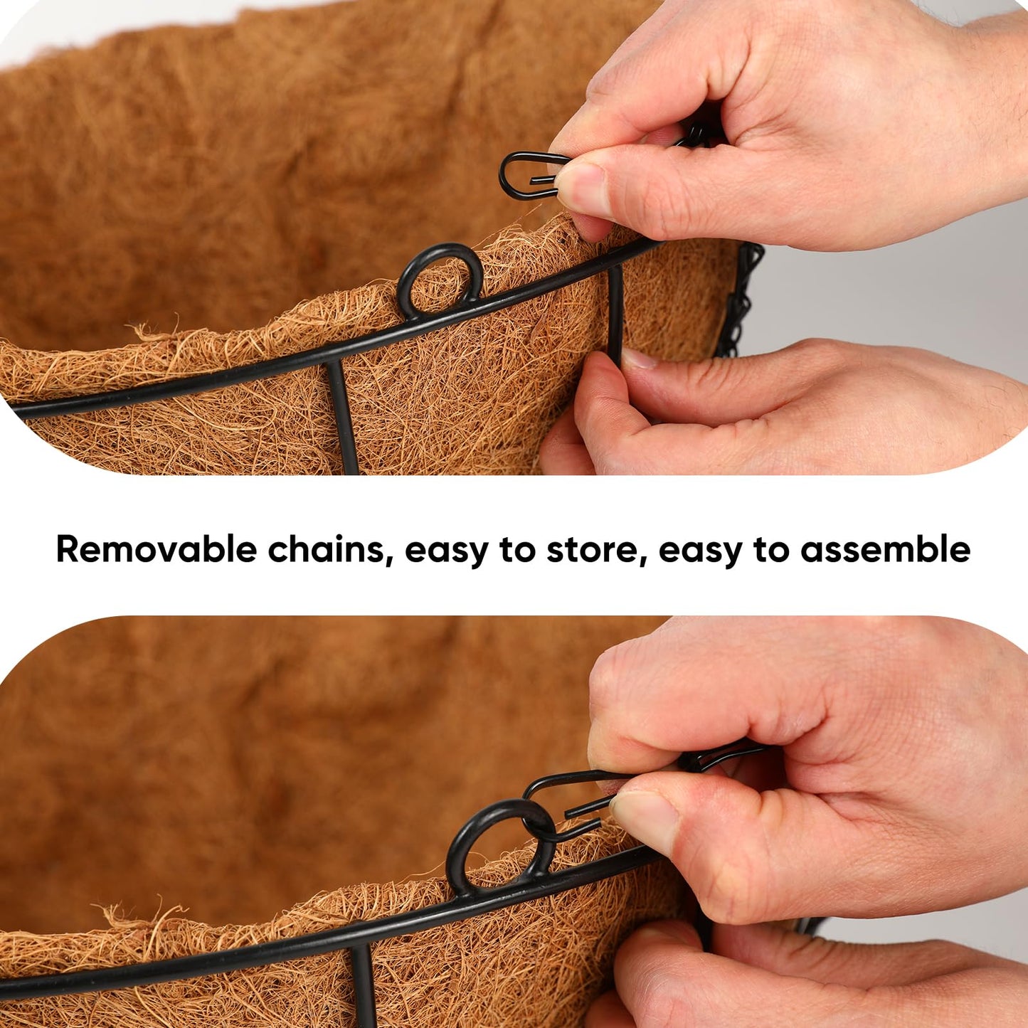 HKZ Hanging Basket Planter Plants Outdoor - 4 Pack 12 Inch Metal Hanging Planter with Coco Liners, Chain Hook Hanging Flower Pots for Indoor Outdoor Garden Porch Decoration