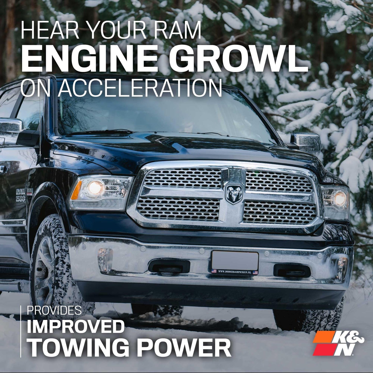 K&N Cold Air Intake System: High-Flow Air Filter, Increase Performance & Towing: Compatible with 2019-2024 RAM 1500, 63-1578