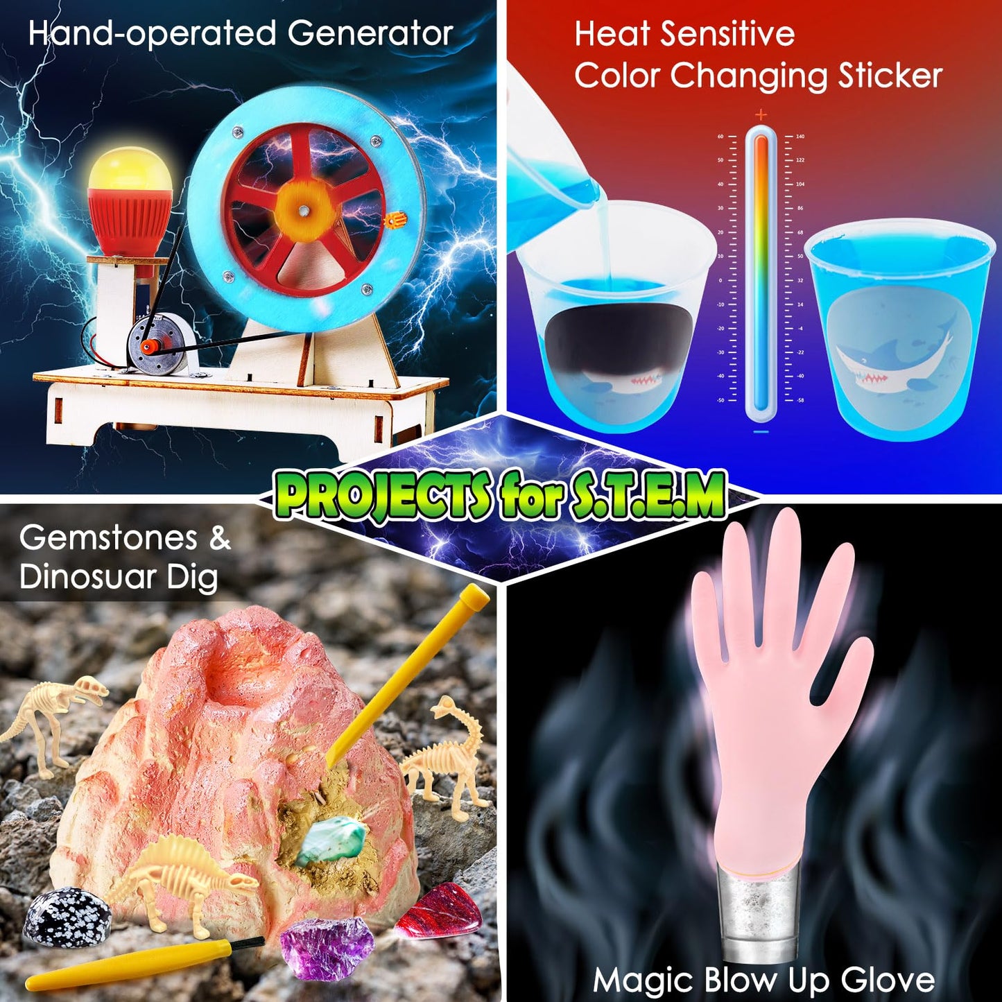 UNGLINGA 260+ Experiments Science Kits for Kids, S.T.E.M Science Projects, Chemistry Set, Christmas Birthday Toys Gifts Idea for Boys Girls, Dig Volcano Gemstones, Educational Scientist Set
