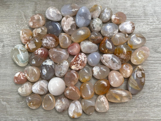 GAF TREASURES 5 Pcs Flower Agate Tumbled Stones, Polished Natural Flower Agate Gemstone, Flower Agate Healing Crystals (Flower Agate)