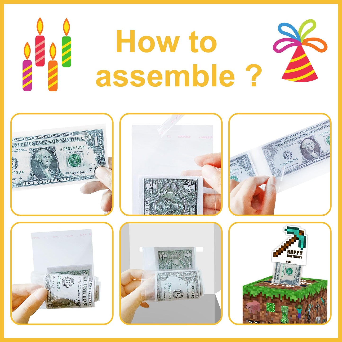 Surprise Money Box Gift Pull for Game Lover- Happy Birthday Money Box for Cash Gift Set Included Happy Birthday Card and 35Pcs Transparent Bags, Fun Birthday Gift for Women Men
