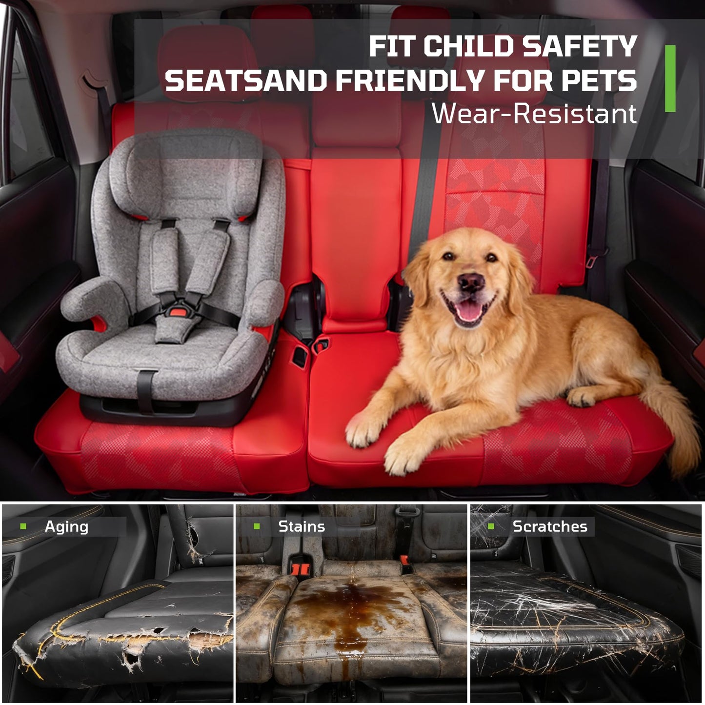 Fit for Toyota 4Runner 2010-2024(5th) Car Seat Covers,Custom Automotive Seat Covers Full Set-Front,Second & Third Car Seat Protector,Luxury Leather Seat Covers for SUV (3-Row,7 Seats Model Only-Red)