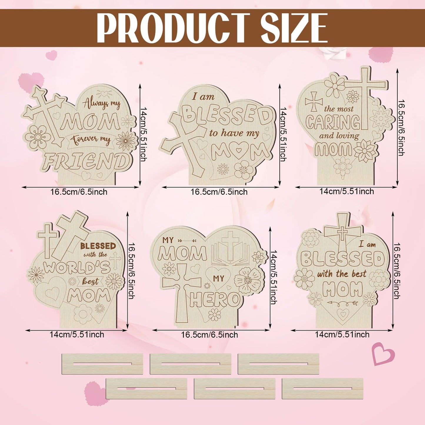 CroBlissful 24 Sets Mother's Day Crafts Bulk DIY Coloring Mother's Day Table Wood Signs Religious Blessed Mom Gifts Home Party Dinner Table Decoration