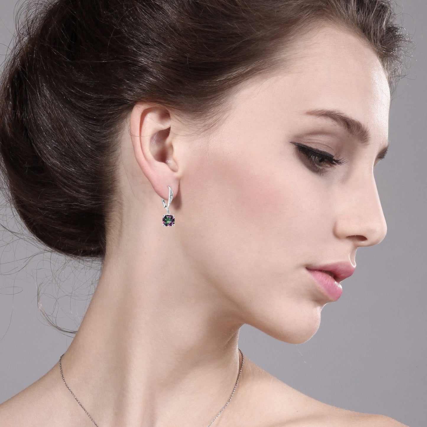 Gem Stone King Drop Dangle Earrings For Women | 7MM Cushion Cut Gemstone Birthstone and Diamond | 925 Sterling Silver | Jewelry Gift for Mom Wife Her | Green Mystic Topaz | Sterling Silver