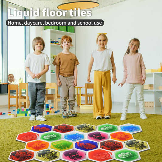 Art3d 9-Tile Hexagon Sensory Floor Tiles for Kids, Toddlers and Children, Colorful Liquid Sensory Activity Mat for Active Play and Decorative