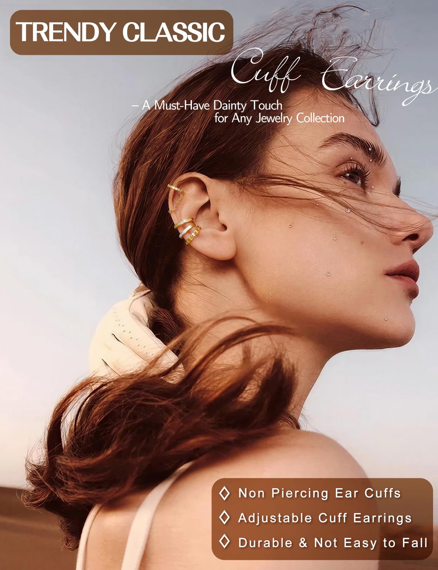 4 Pairs Ear Cuffs Non Piercing - 14K Gold Plated Ear Cuffs Earrings for Women Trendy Ear Cuff for Non Pierced Ears Clip On Carrtilage Earring Lightweight Adjustable Fake Earrings Set Trendy