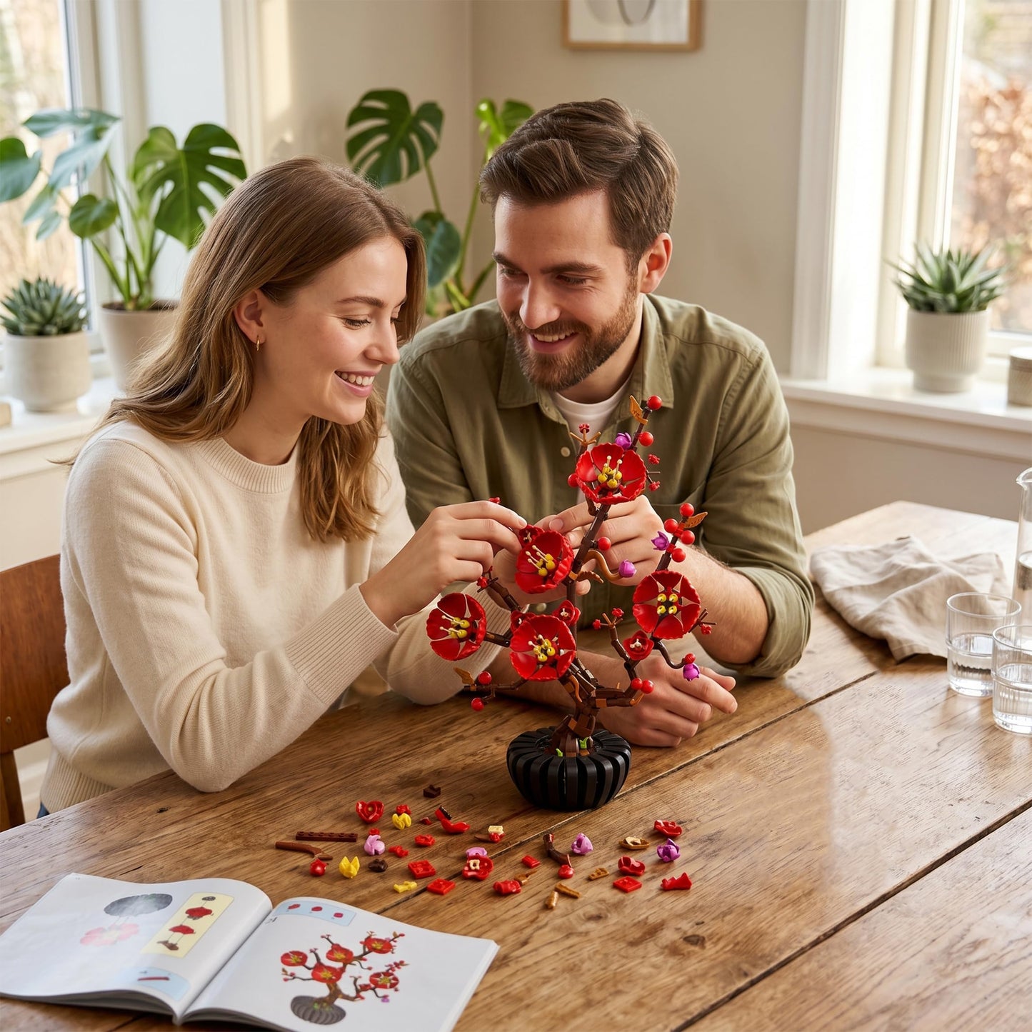 Lodikisbay Plum Blossom Flower Building Set, Botanical Collection Building Block Set, Compatible with Lego, Artificial Plant & Flowers Gifts for Adults Home and Office Desk Decor