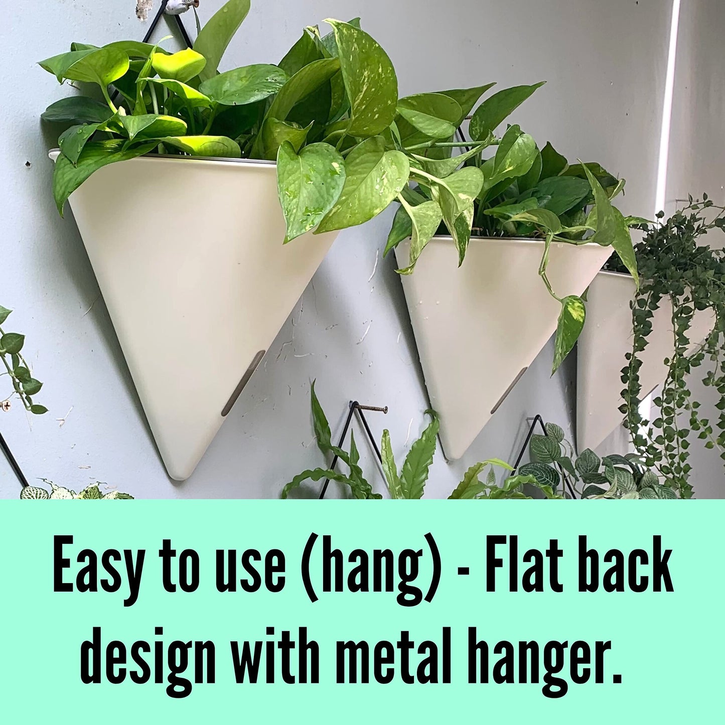 LaLaGreen Bundle- 4 Pack, 12 Inch Large White Self Watering Pot + 2 Pack, 16 Inch Metal Basket with Coco Liner Horse Trough Wall Rail Window Patio Porch Flower Box Geometric Hanging Indoor Vase Decor