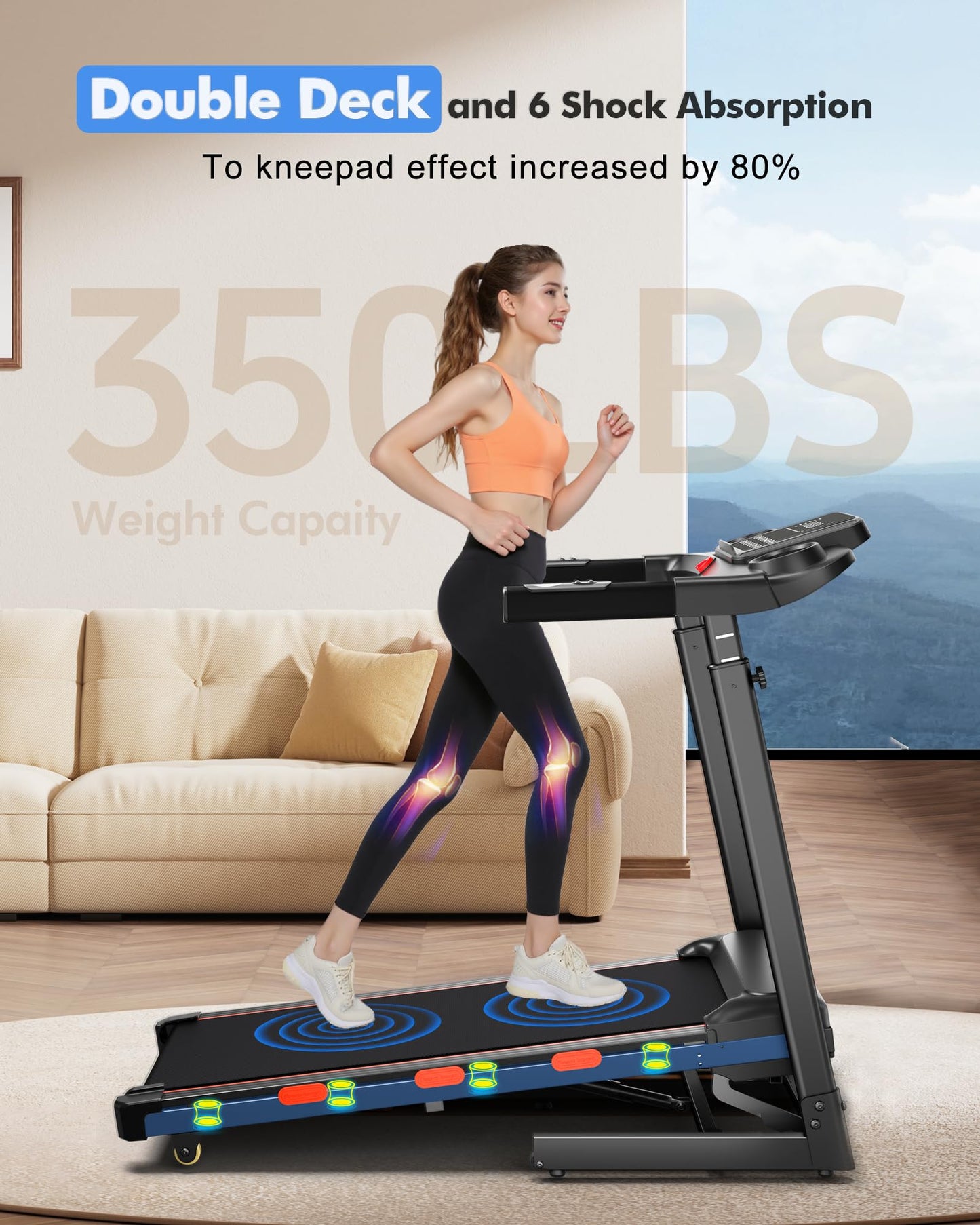 15% Auto Incline Treadmill for Home - Adjustable Height Handle, Folding Treadmills 350LBS Weight Capacity, 3.5HP Quiet Heavy Duty Treadmills with Console (15% Auto Incline)