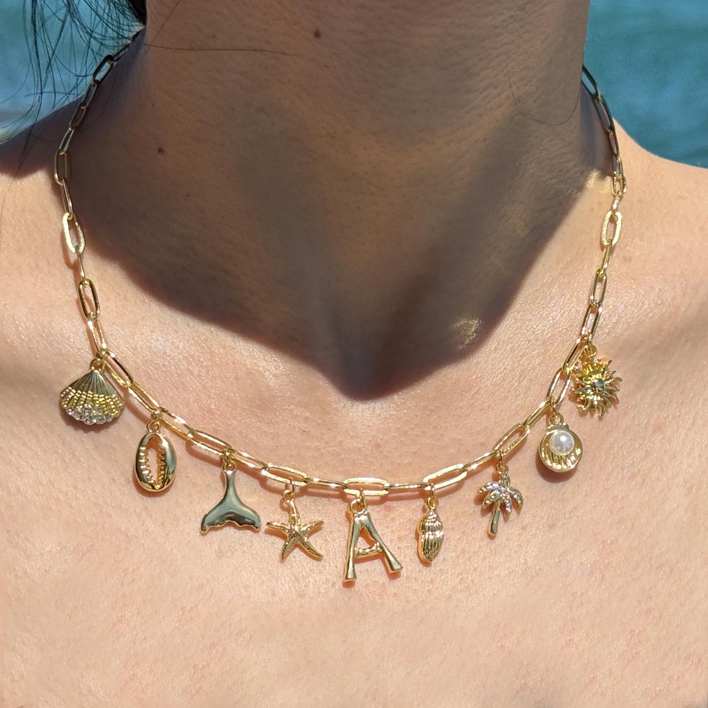 JALZEMPL Initial Charm Necklaces For Women Shell Letter Paperclip Chain Seashell Starfish Beach Summer Pendant Boho Surfer 14K Gold Plated Jewelry Gift (K)