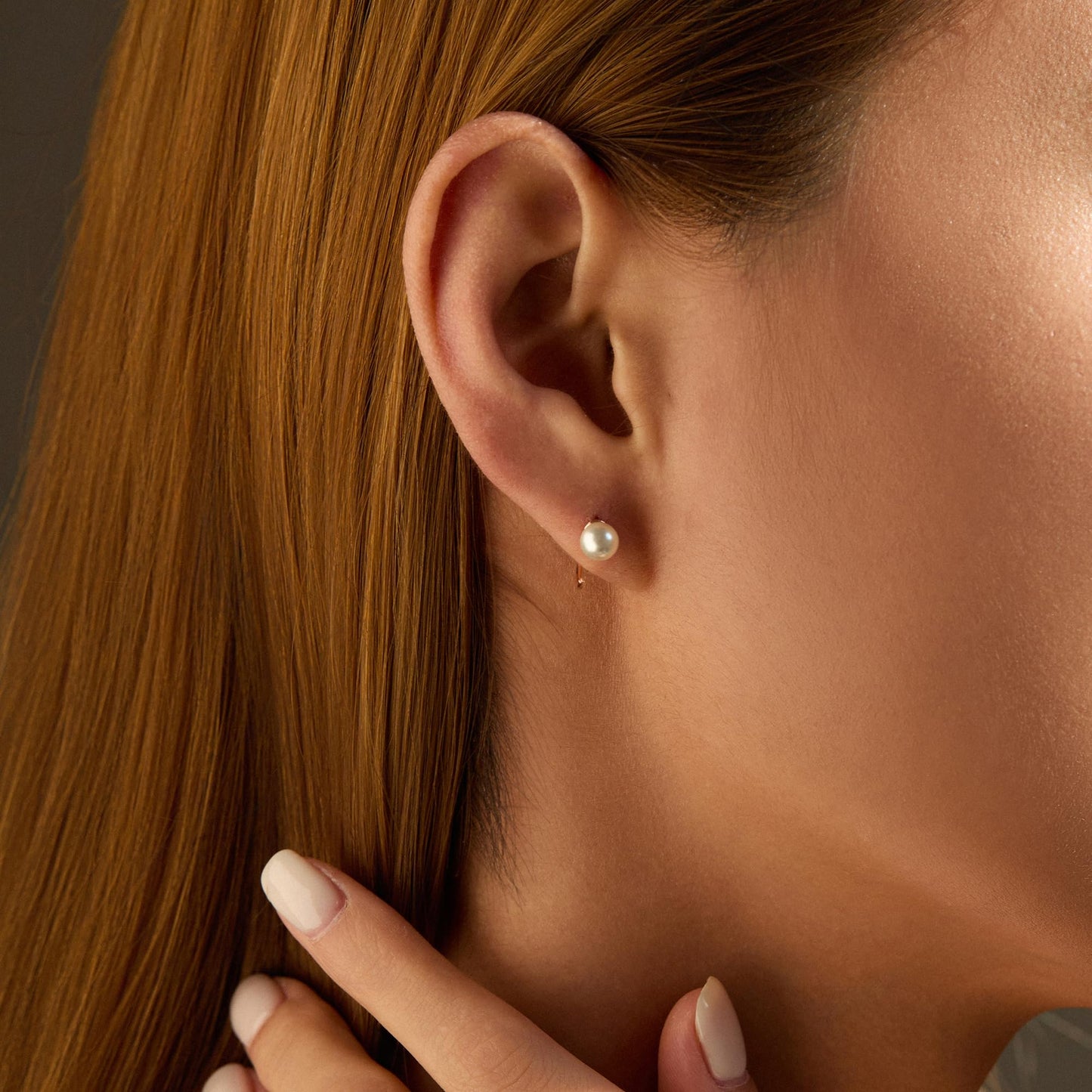 CHIC & ARTSY Backless Earrings for Women 18K Rose Gold Plated 925 Sterling Silver Half Huggie Hoop Earrings White Simulated Shell Pearl No Back Earrings Stay Close Hoop Earrings