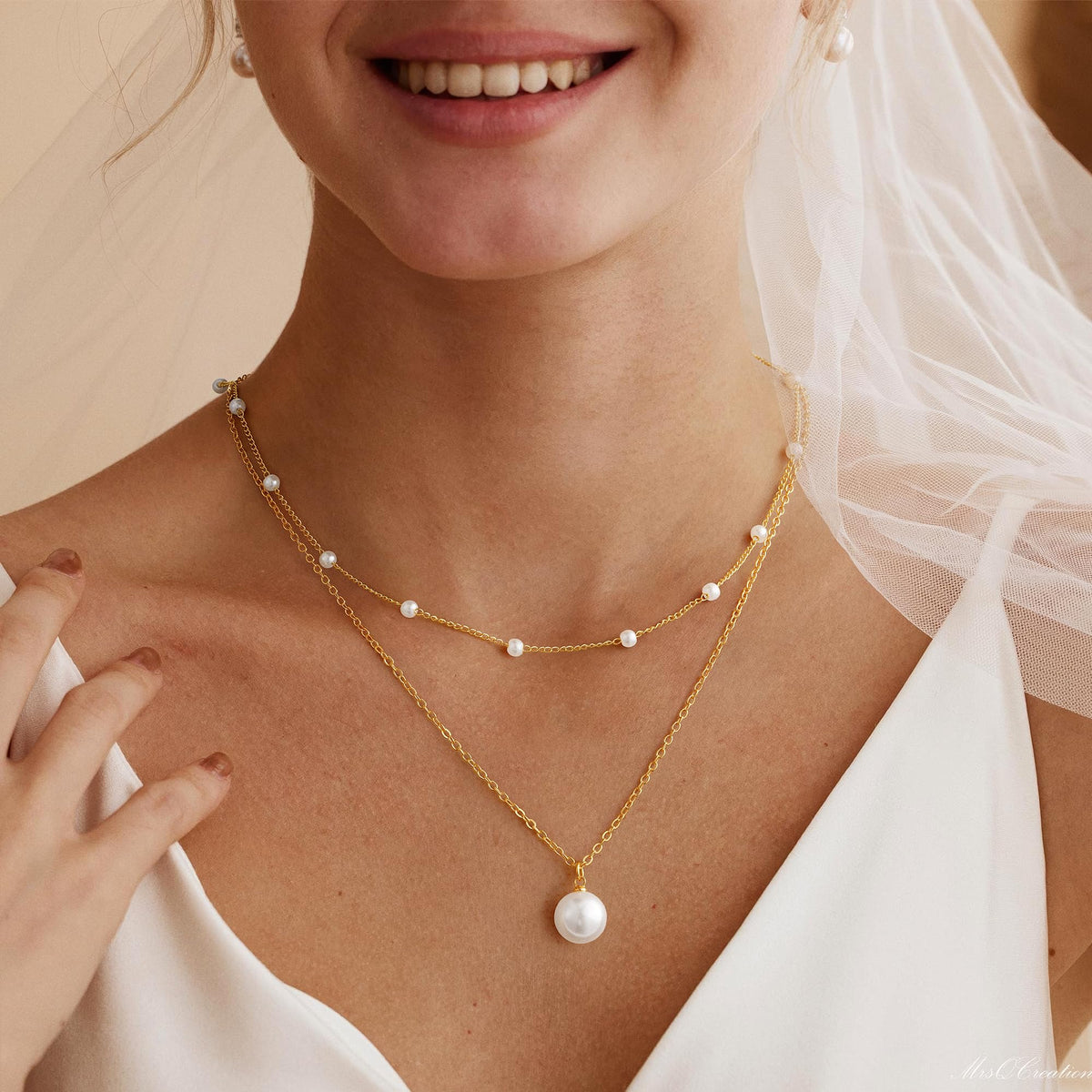 Fimhut Gold Pearl Necklaces for Women Trendy,18K Gold Plated Dainty Necklace Simple Layered Pearl Necklaces for Women Trendy Wedding Birthday Jewelry