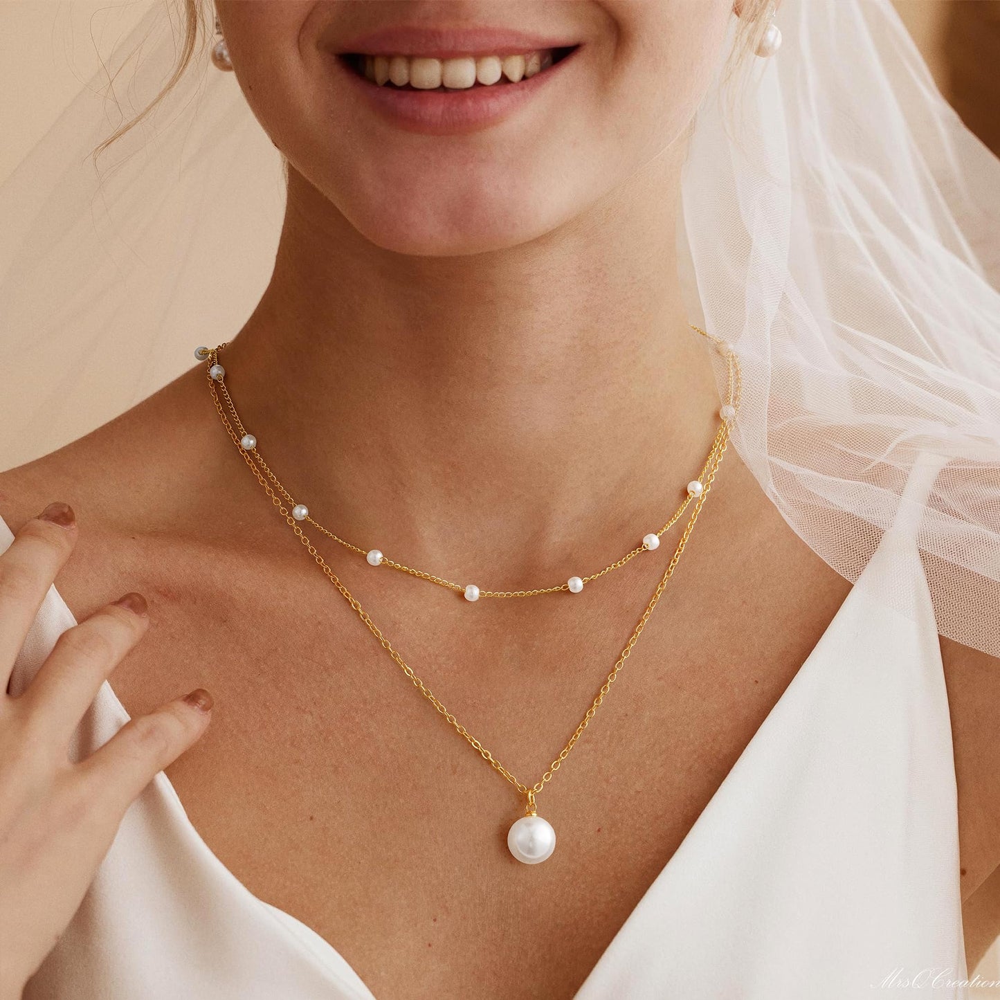Fimhut Pearl Necklace for Women - 18K Gold Plated 3 Pearl Necklace Fashion Accessory Dainty Gold Necklaces Dainty Simple Layered Chain Necklaces Gold Jewelry for Women Gifts