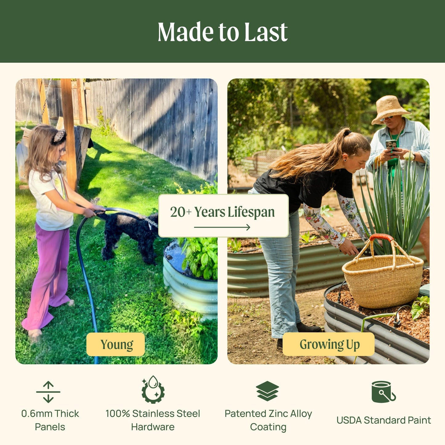 Vego garden Aluzinc Raised Garden Bed Kits, 17" Tall 6 in 1 Modular Metal Raised Planter Bed for Vegetables Flowers Patio Ground Planter Box-British Green