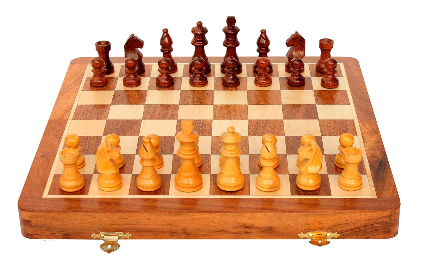 StonKraft 12" x 12" Inch Wooden Foldable Chess Board Game Set with Wooden Chess Pieces + Colored Chess Book