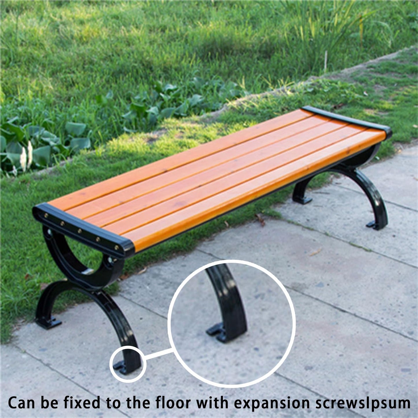 Hlaoxins 67 Inch Outdoor Backless Garden Bench, Solid Pine Wood Slats with Heavy-Duty Aluminum Frame, Weatherproof Patio Bench for Yard, Courtyard, Park, 2-3 Seater Modern Outdoor Dining Bench