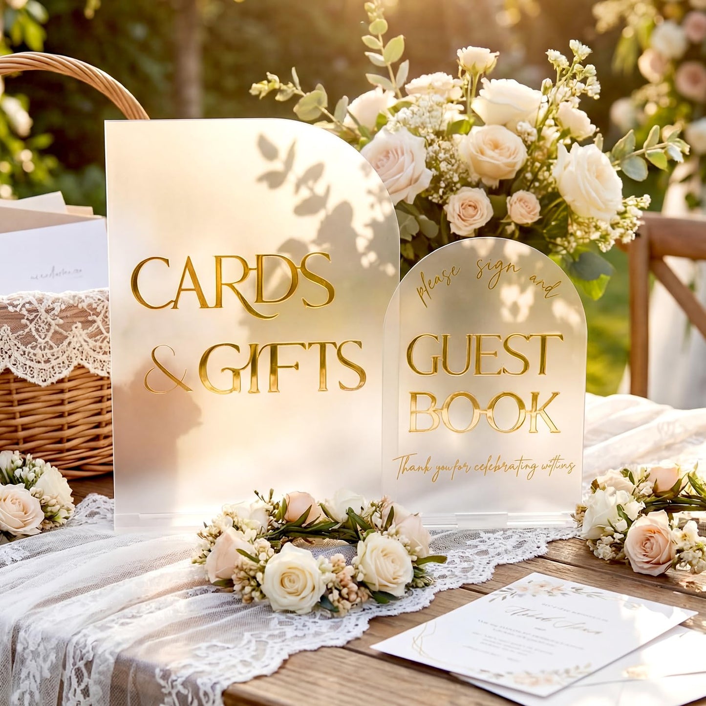 Amyhill 2 Pcs Acrylic Wedding Signs for Reception 8 × 10'' Cards and Gifts 5 x 7'' Please Sign Our Guestbook Sign with Stand Wedding Table Decor for Marriage Memorial Ceremony(Gold,Black,Minimalist)