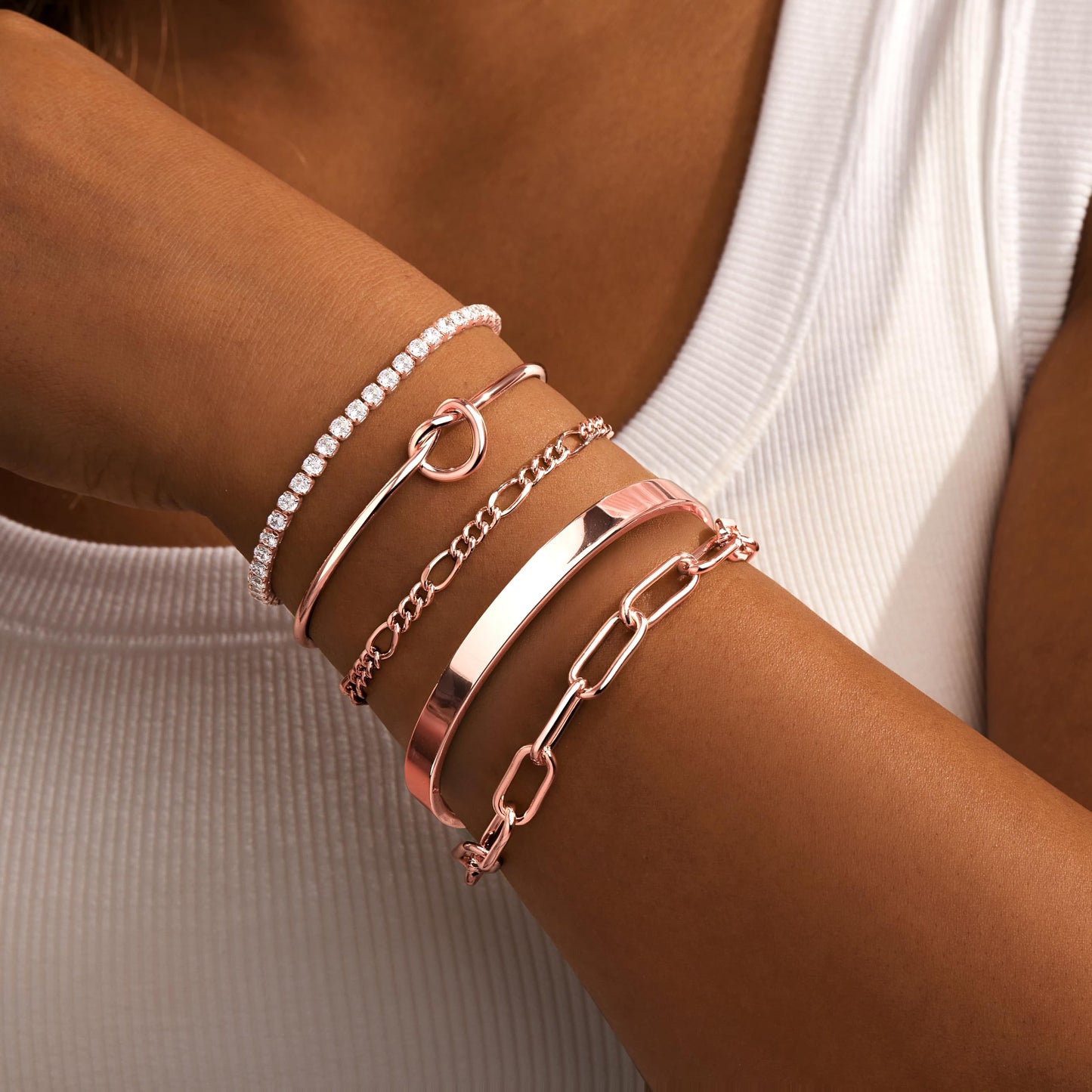 Gokeey Rose Gold Bracelets for Women Bangle Cuff Bracelet Set for Women No Tarnishi Bracelets Jewelry Gifts for Women