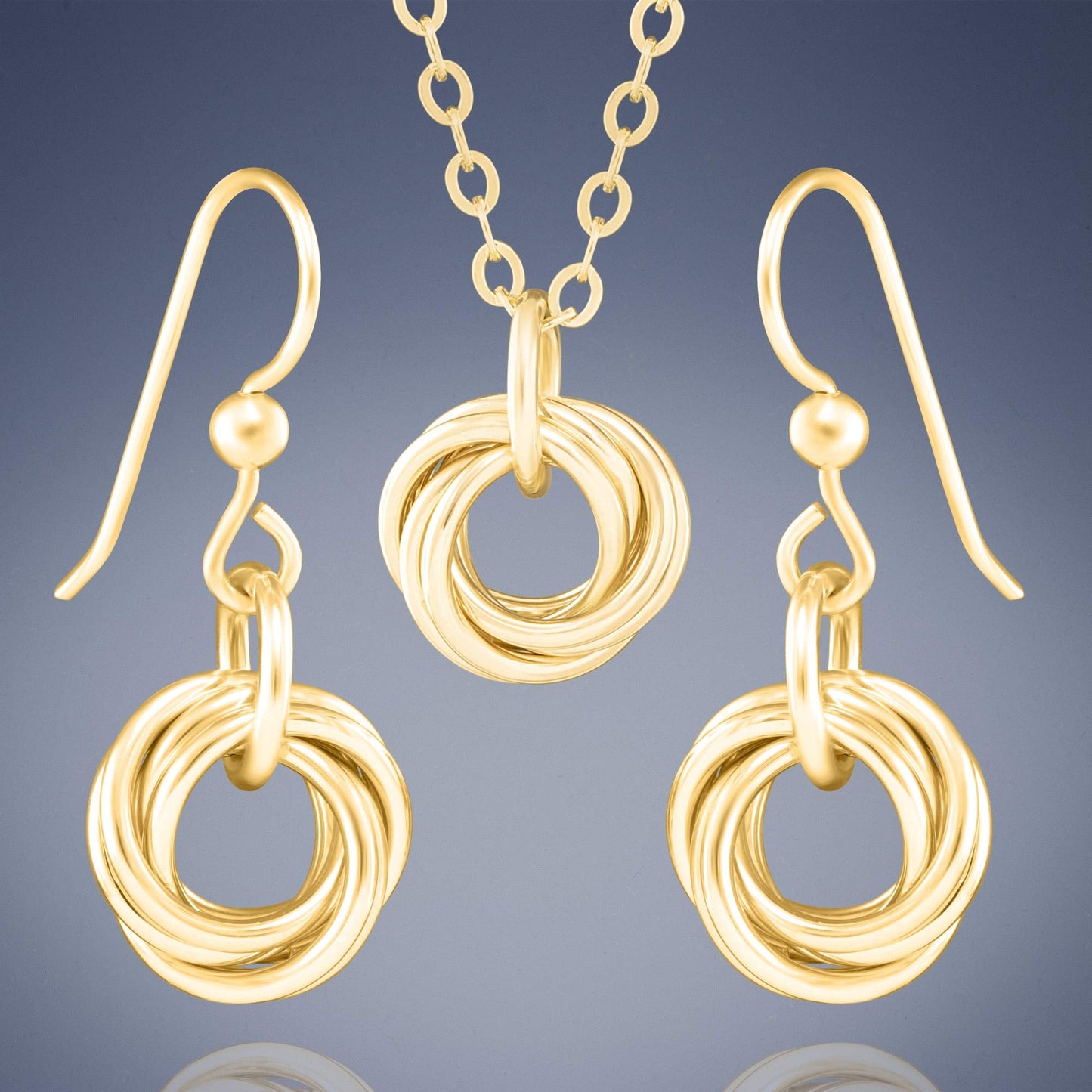Dainty 14K Yellow Gold-Filled Love Knot Dangle Earrings and 20" Pendant Necklace | Elegant Gold Jewelry Set | Minimalist Jewelry Gift Set for Women