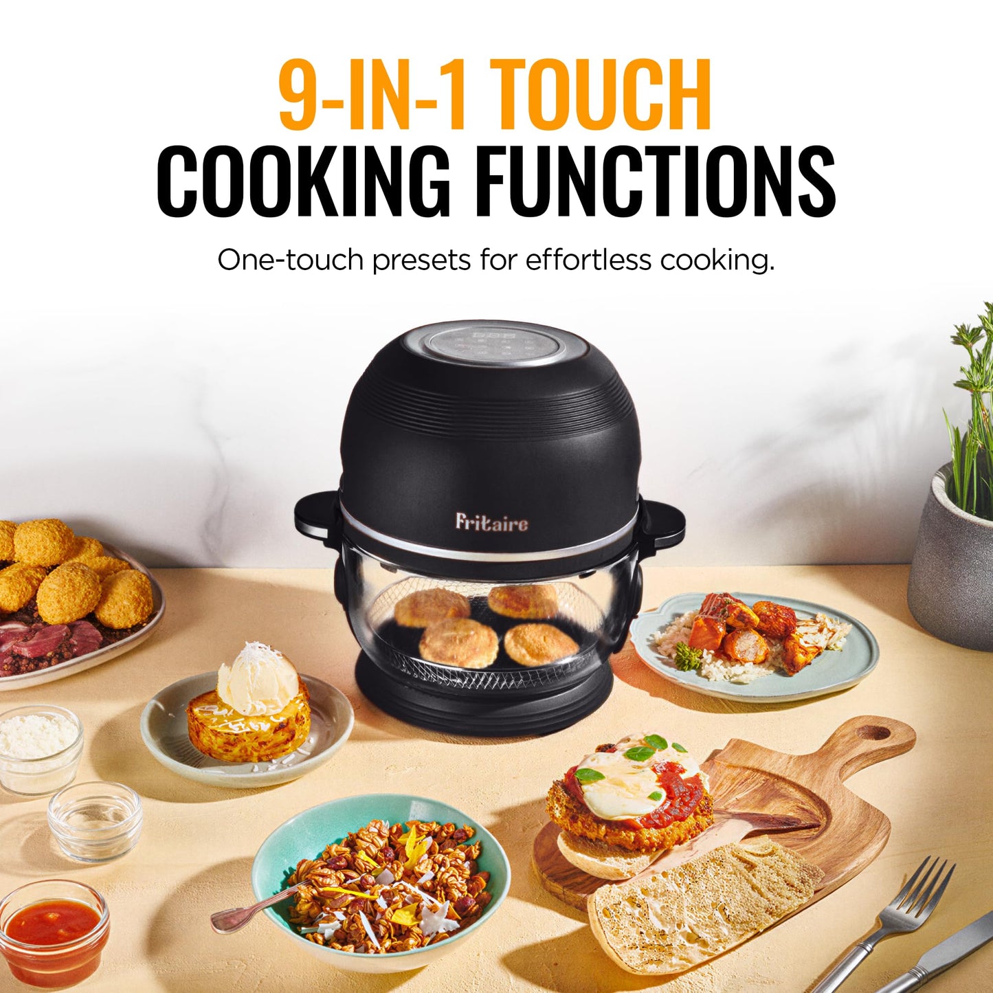 Non Toxic Air Fryer™ Pro | 9-in-1 Glass Air Fryer | Self-Cleaning | 5 Quart | Rotisserie and Tumbler | 400F Vortex For Even Cooking, BPA-Free Teflon Free, Recrisp, Roast, Bake, Black