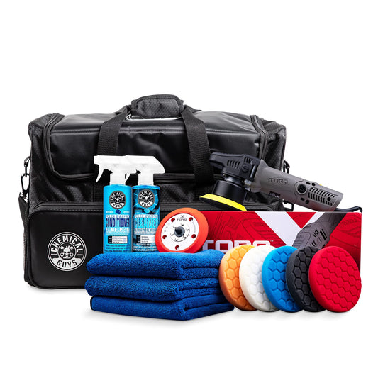 Chemical Guys TORQX Dual-Action Random Orbital Polisher Detailing Kit – 13-Piece Kit With Arsenal Range Bag, Pads, Accessories for Paint Correction, Premium Buffer