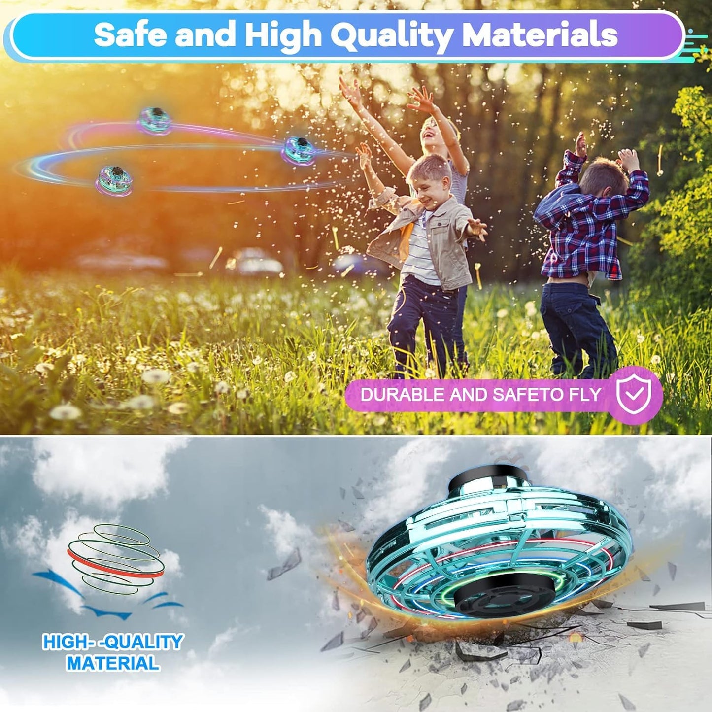 Vantexi Drone for Kids Flying Toys,2026 Upgrade LED Fidget Spinner,Hand Operated Fidget Flying Spinner Toy for Indoor Outdoor, Christmas Birthday Gifts for 6 7 8 9+ Year Old Boys Girls(Blue&Green,ABS)