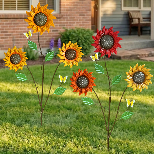 WKHOMEDECO Metal Flowers for Outside, 30-Inch Iron Sunflower Garden Stakes Set of 2, Colorful Metal Yard Art for Outdoor and Garden, Decorative Garden Stakes for Patio & Lawn Decor