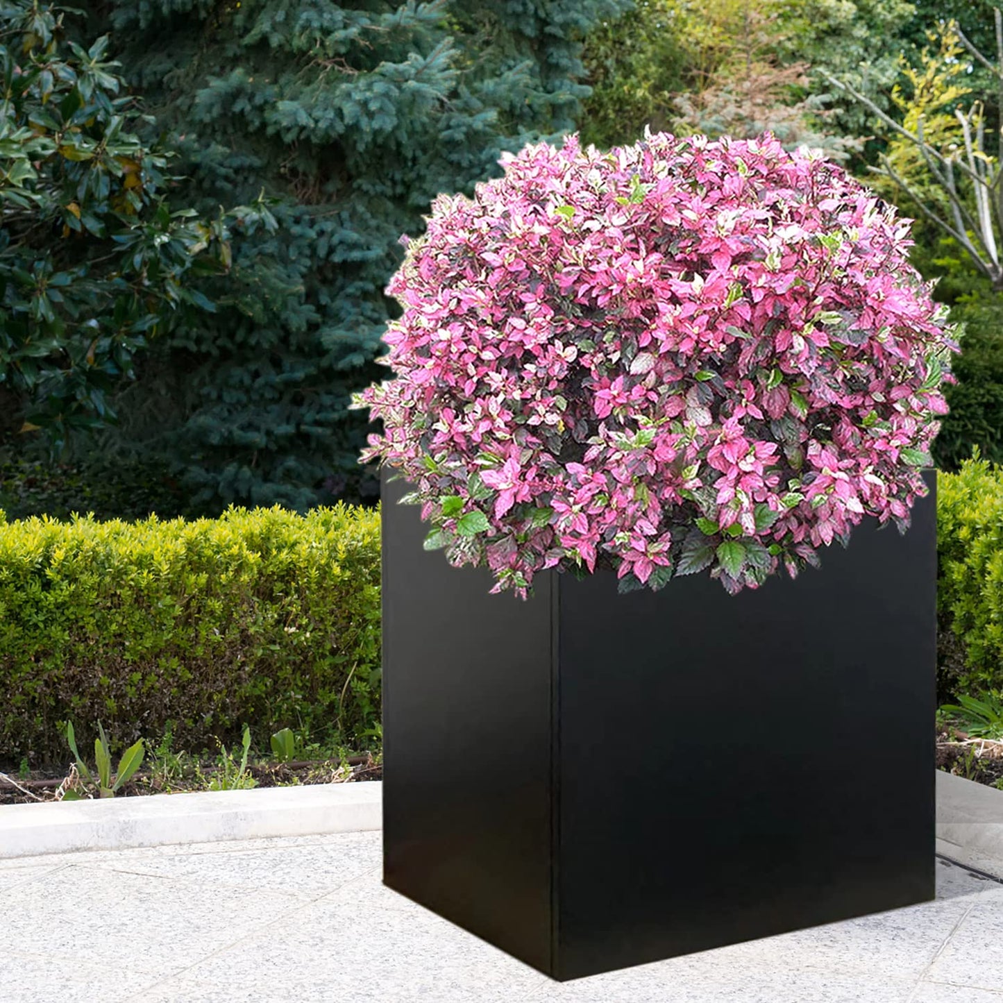 Galvanized Steel Planter Box Black Metal Planter 24Inch Large Square Indoor Outdoor Planters Cube Steel Heavy Duty Planter Powder Coating Modern Commercial Residential for Plants, Patio, Yard, Garden
