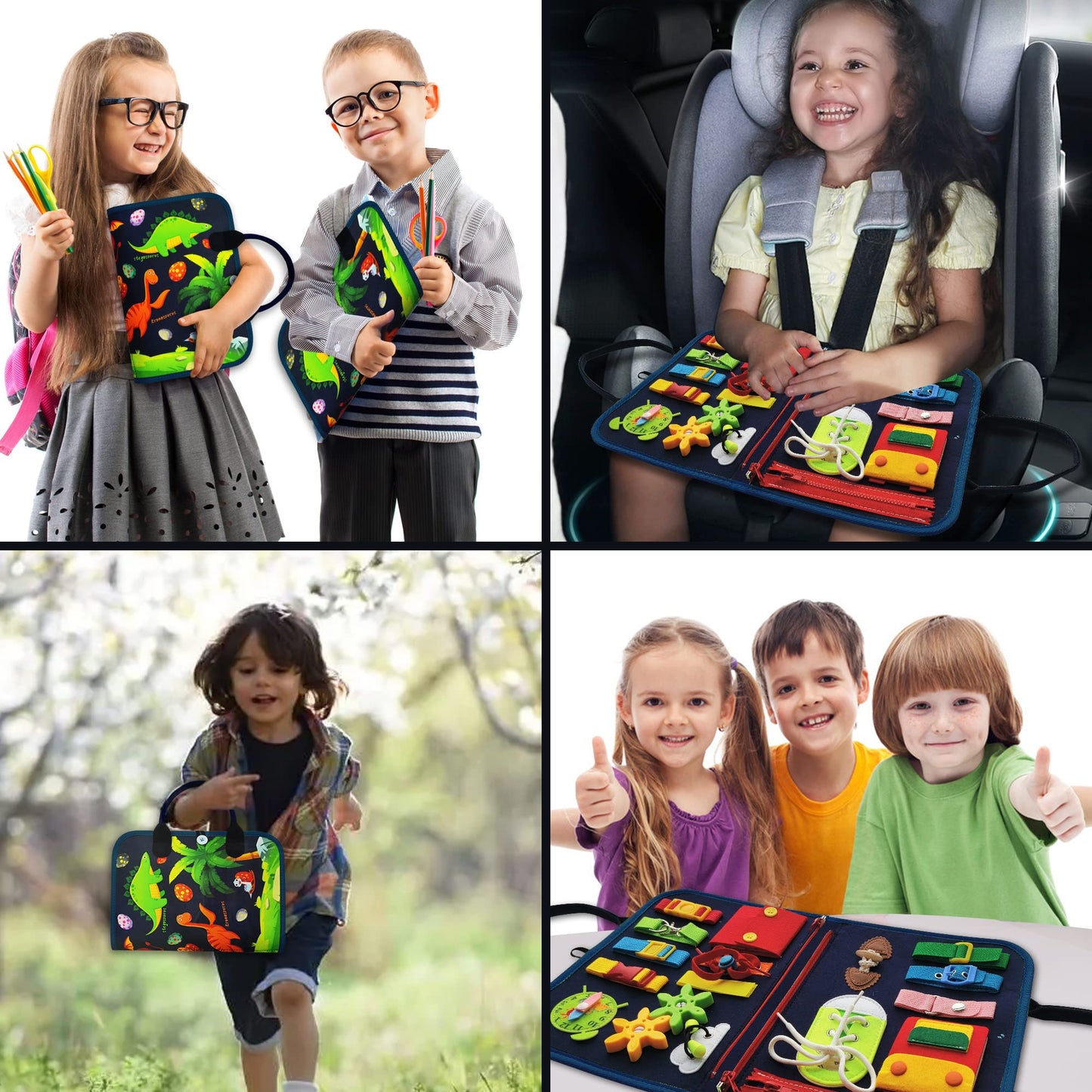 LearnToy Busy Board - Dinosaur Montessori Toys for 3 4 5 Year Old - Sensory Toys for Autistic Children - Toddler Travel Toys - Busy Book for Toddlers Activities as Boys Girls Gift
