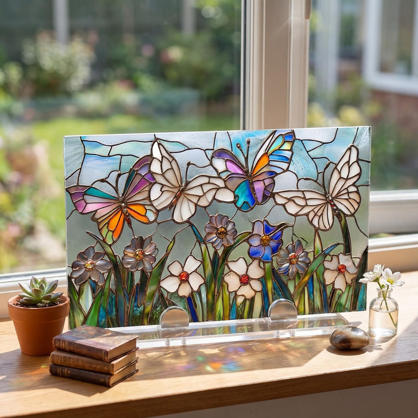 RattanView 4 Pcs Acrylic Adjustable Glass Display Stands Easel for Glass Art Creations, Stained, Ceramic Tiles, Plaques, Picture, Collectibles Ceramic Tiles Photo Office Trade Show Office, or Home