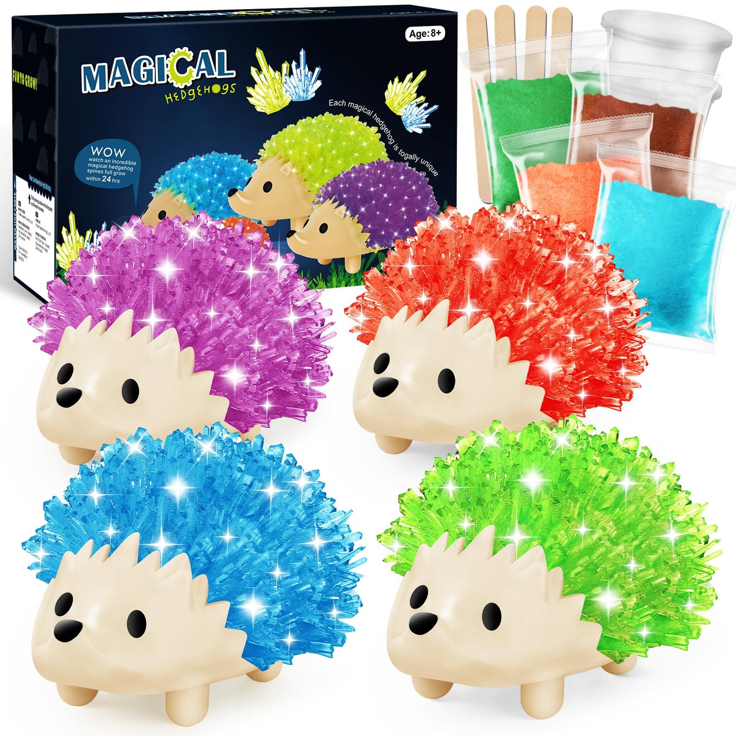 sdaymol Crystal Growing Kit for Kids - 4 Colors Hedgehog to Grow Fast in (24H),Science Experiments Learning & Educational Toys,Science Kits for Kids Age 8-12 STEM Project Gifts for Boys & Girls 6+