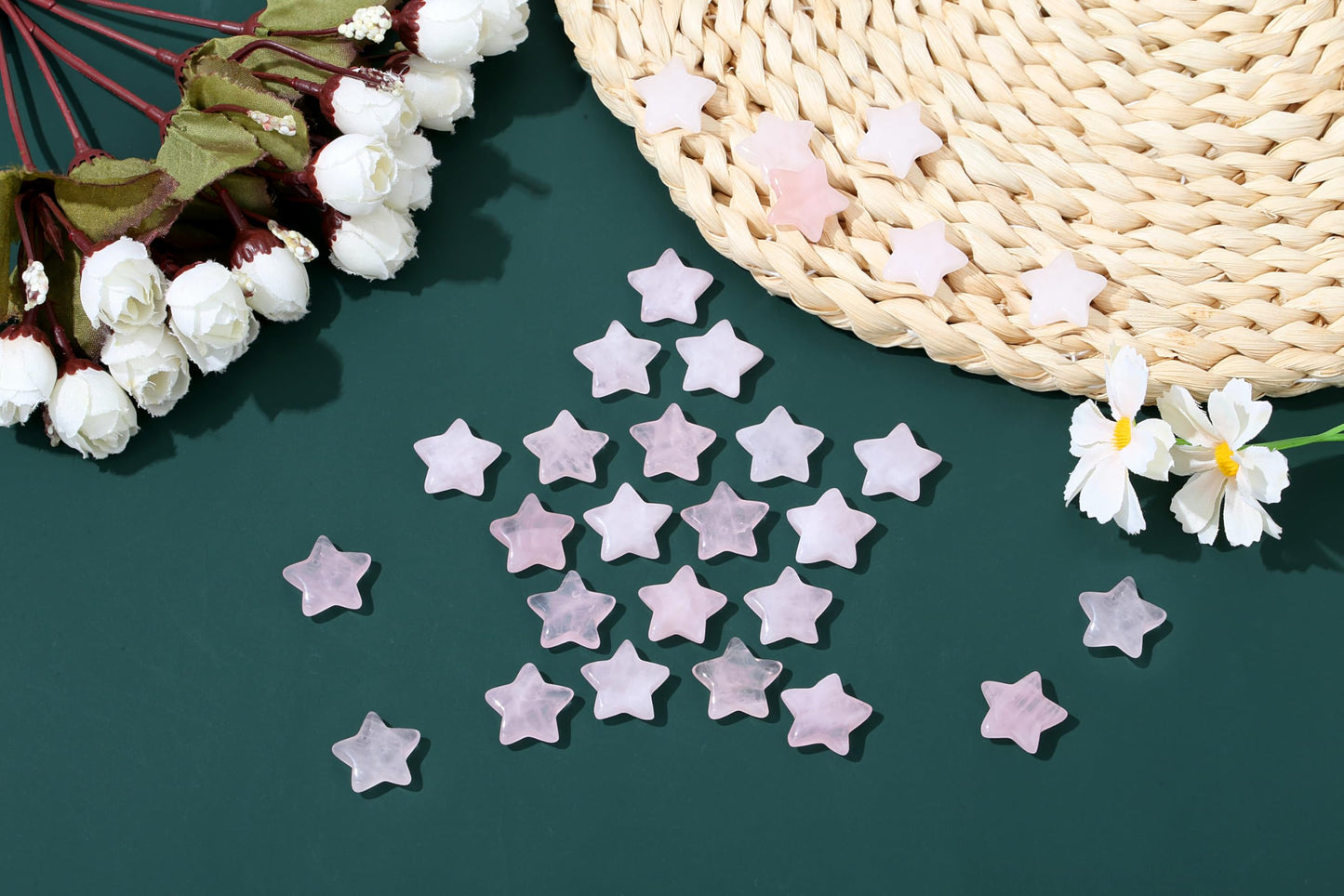 QINJIEJIE 20 PCS Rose Quartz Star Crystals Natural Crystal Polished Healing Cute Mini Pocket Stones Palm Thumb Star Gemstones Set Bulk Wholesale Reiki Energy Balancing Crystal Gifts for Women