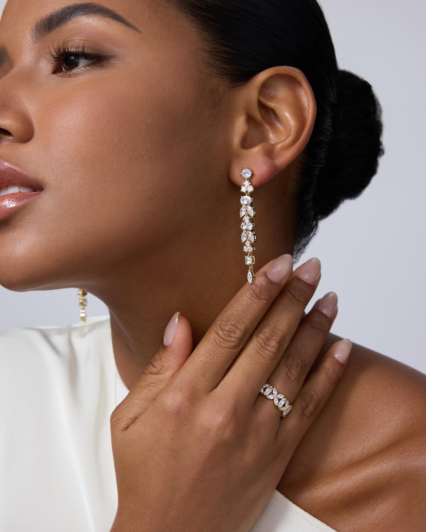 PAVOI Rhodium Plated Cubic Zirconia Dangle Earrings for Women - Crystal Long Bridal Drop Earrings - Linear Marquise Oval Simulated Diamond Cluster Drop Dangle Wedding Jewelry for Brides & Bridesmaid