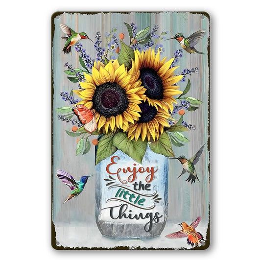 Sunflower Metal Tin Signs Hummingbird Metal Wall Decor Enjoy The Little Things Tin Sign Metal Art For Kitchen Hummingbirds Decor For Bathroom Vintage Sunflowers Tin Sign Wall Decor Gift 8x12 Inch