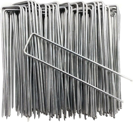 Petgrow 6 Inch Garden Stakes Galvanized Landscape Staples,U-Type Turf Staples for Artificial Grass, Rust Proof Sod Pins Stakes for Securing Fences Weed Barrier, Outdoor Wires Cords Tents Tarps